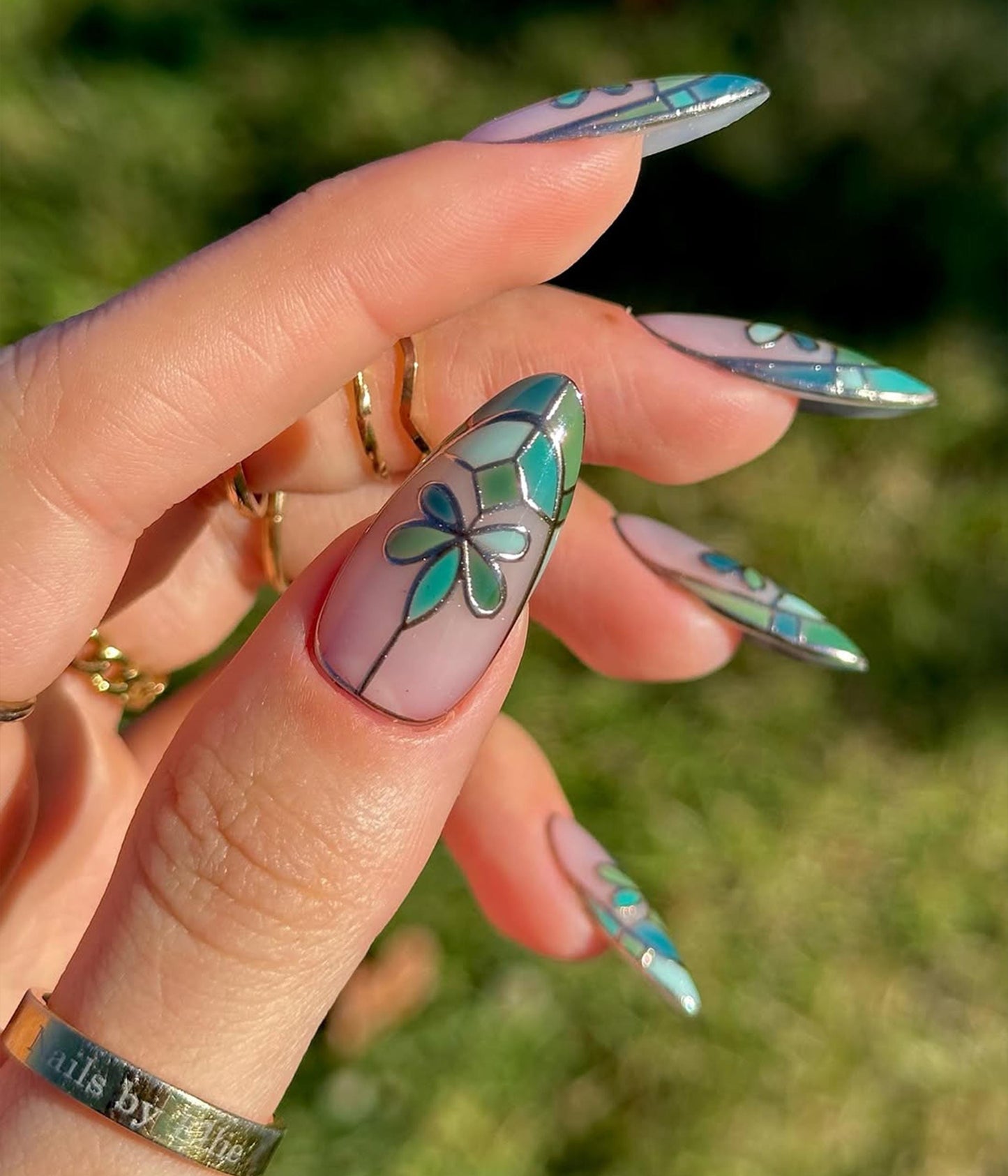 Stunning Floral Stained Glass Press-On Nails Set