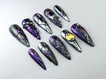 Futuristic 3D Metallic Press-On Nails