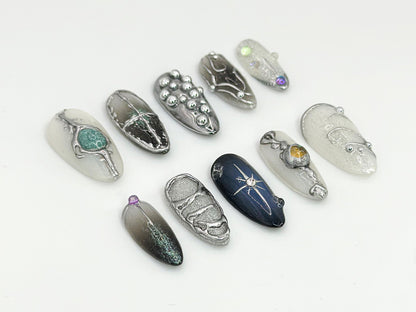 Shiny Metallic Silver Press On Nails