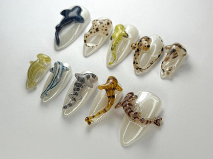 Whimsical 3D Shark Sea Life Press On Nails