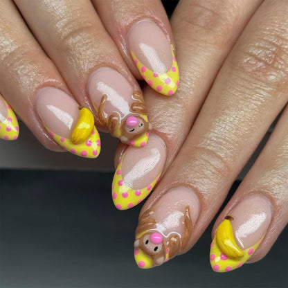 Kawaii Monkey Banana French Press On Nails