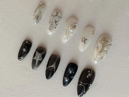 Black White Galaxy Star Press On Nails