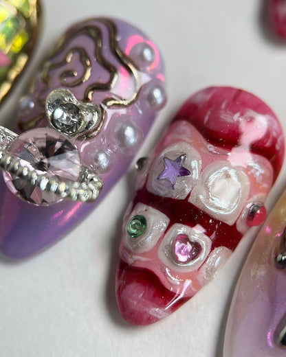 Bold 3D Star & Heart Press On Nails