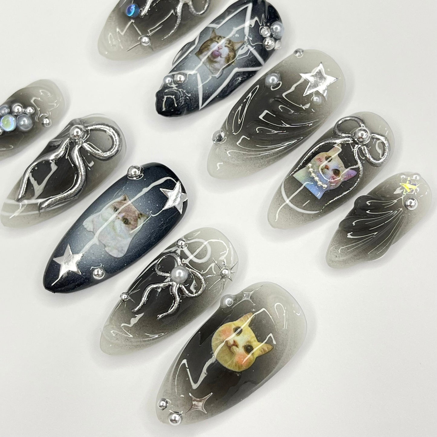 Black Cat Aura Medium Almond Press On Nails