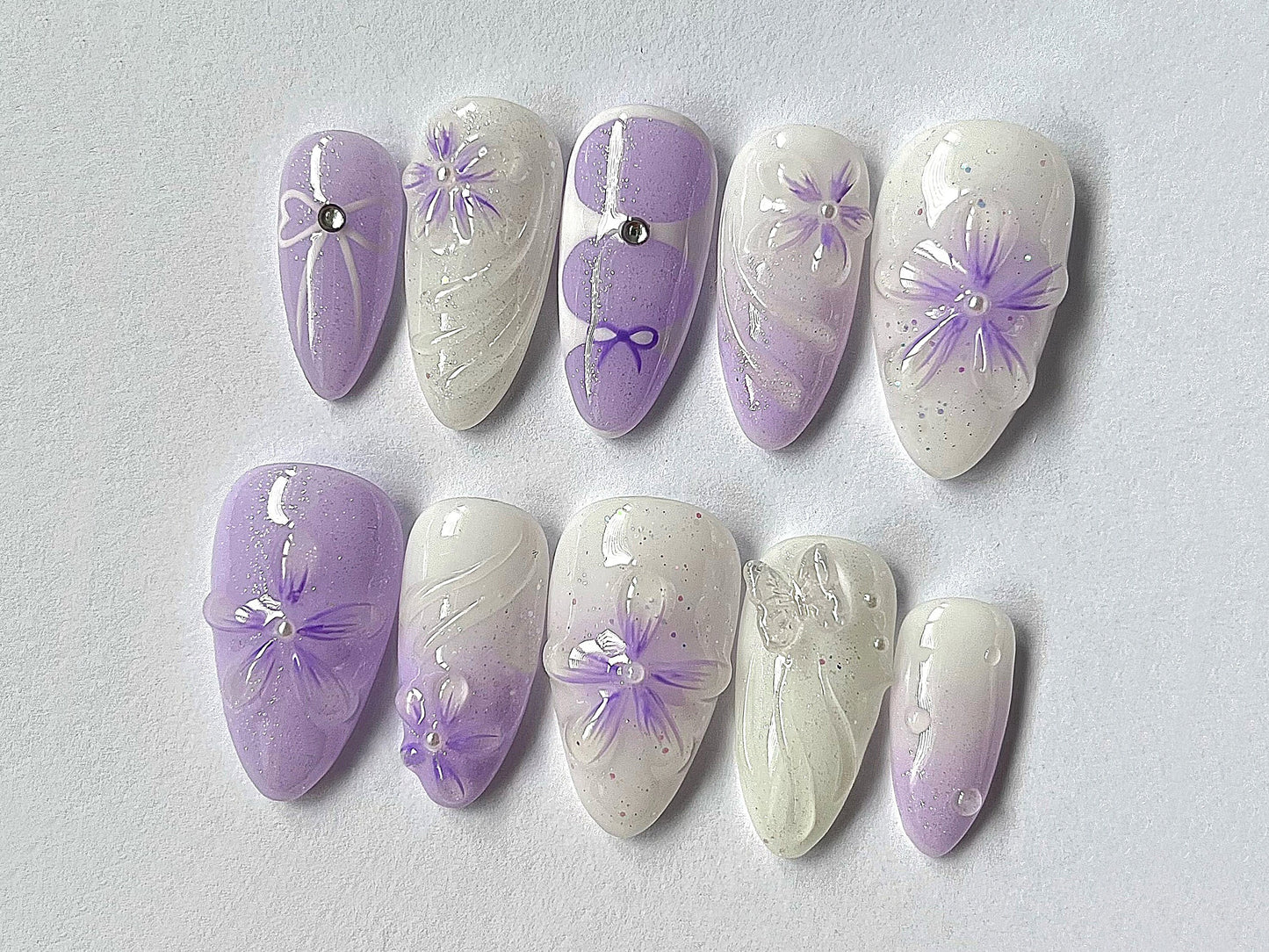Lavender Fake Nails Handmade Purple Ombre Nails