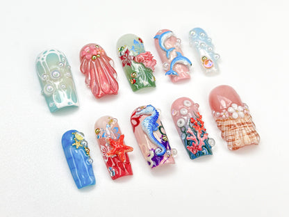 Undersea Fantasy Ocean Charm Press On Nail Set
