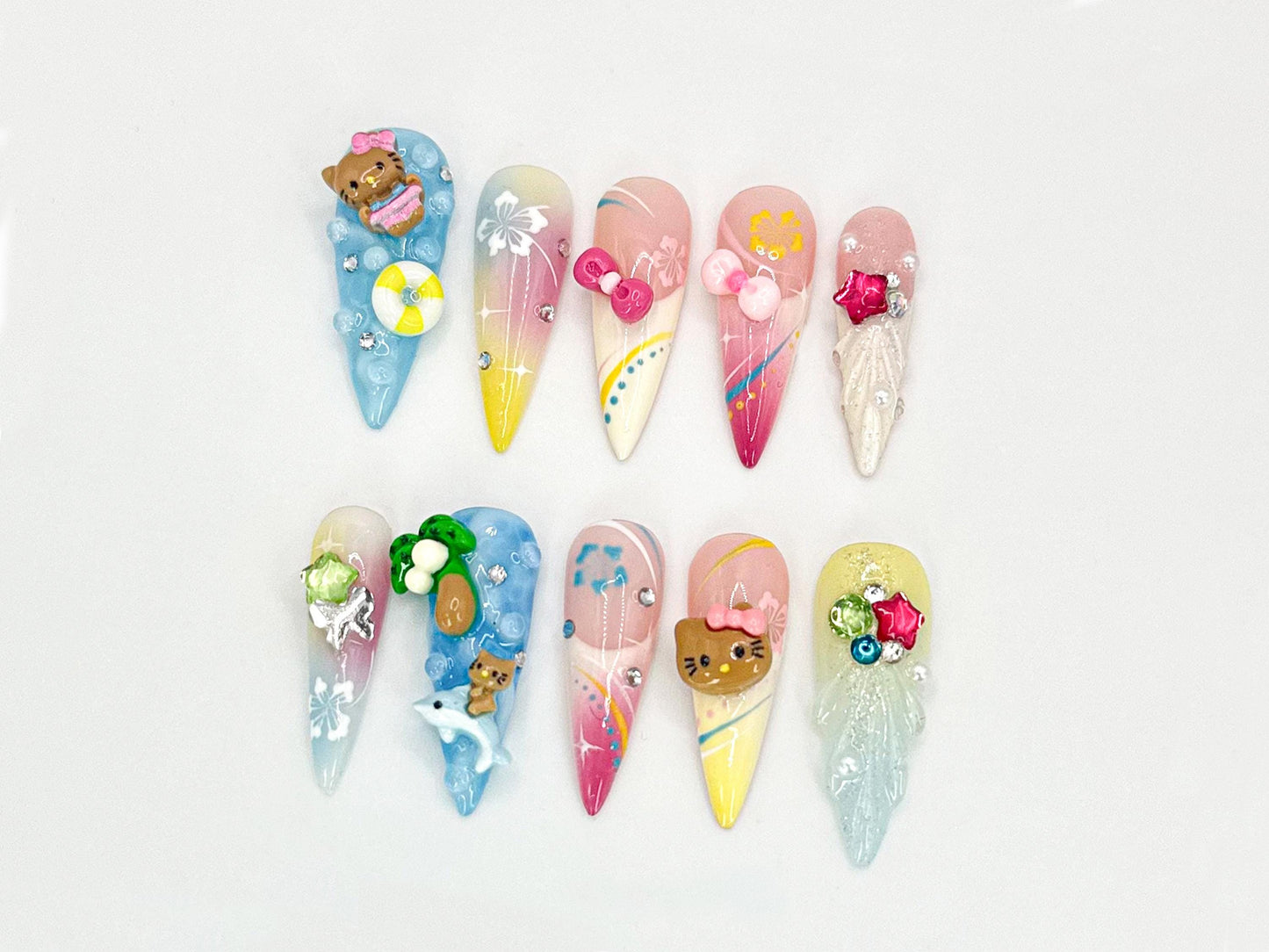 Cute 3D Cartoon Press On Nails – Summer Beach Set