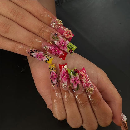 Tropical 3D Floral Press On Nail Set