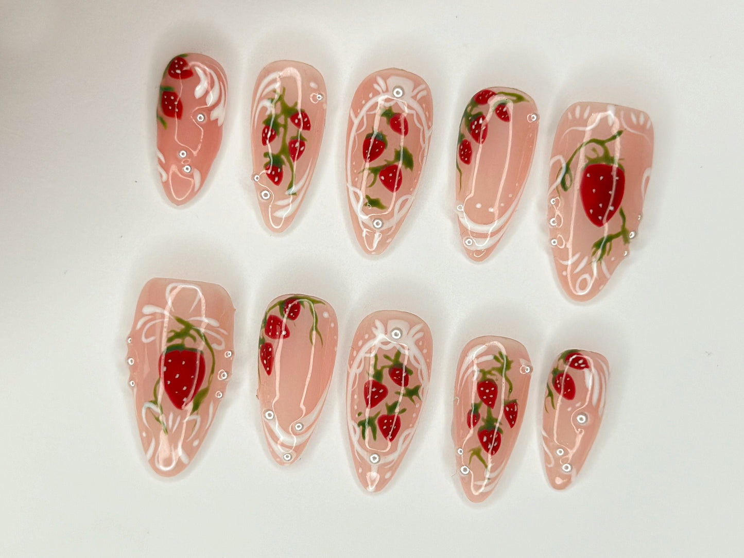 Pink Strawberry Garden Press On Nails
