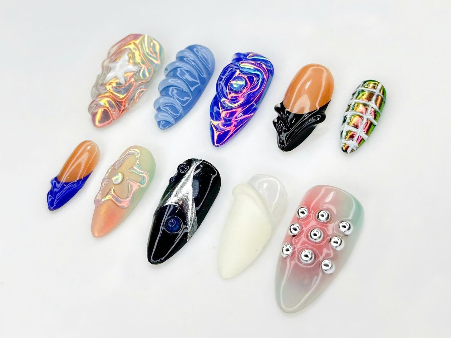 Abstract 3D Chrome Futuristic Press On Nails