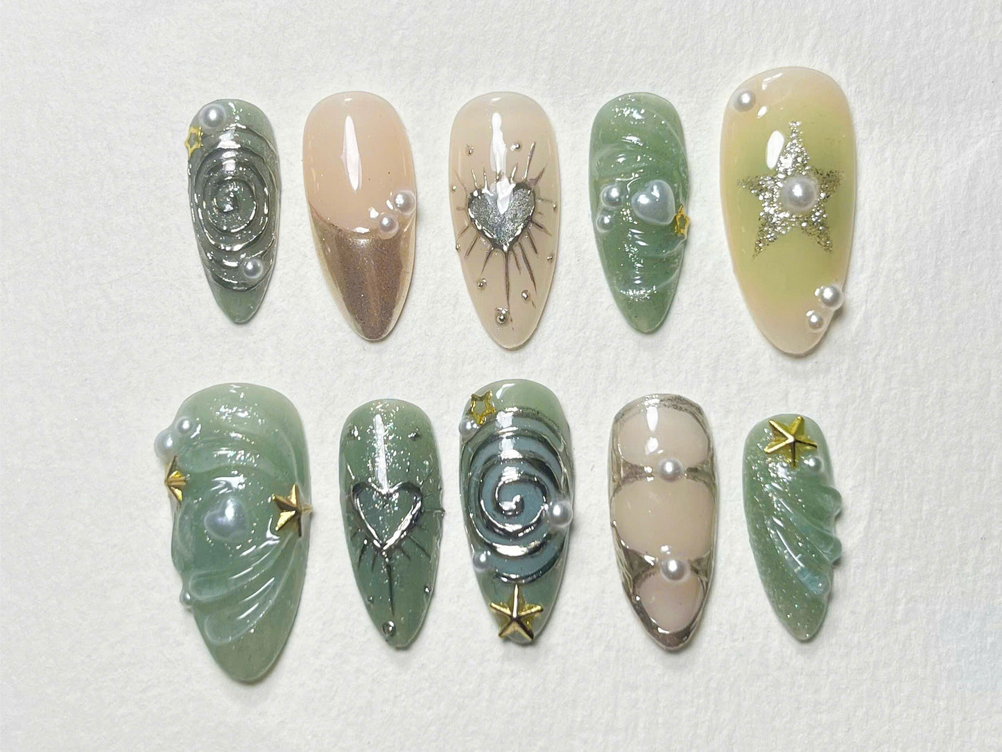 Celestial Pearl Luxury Press On Nails – Starry Galaxy Design