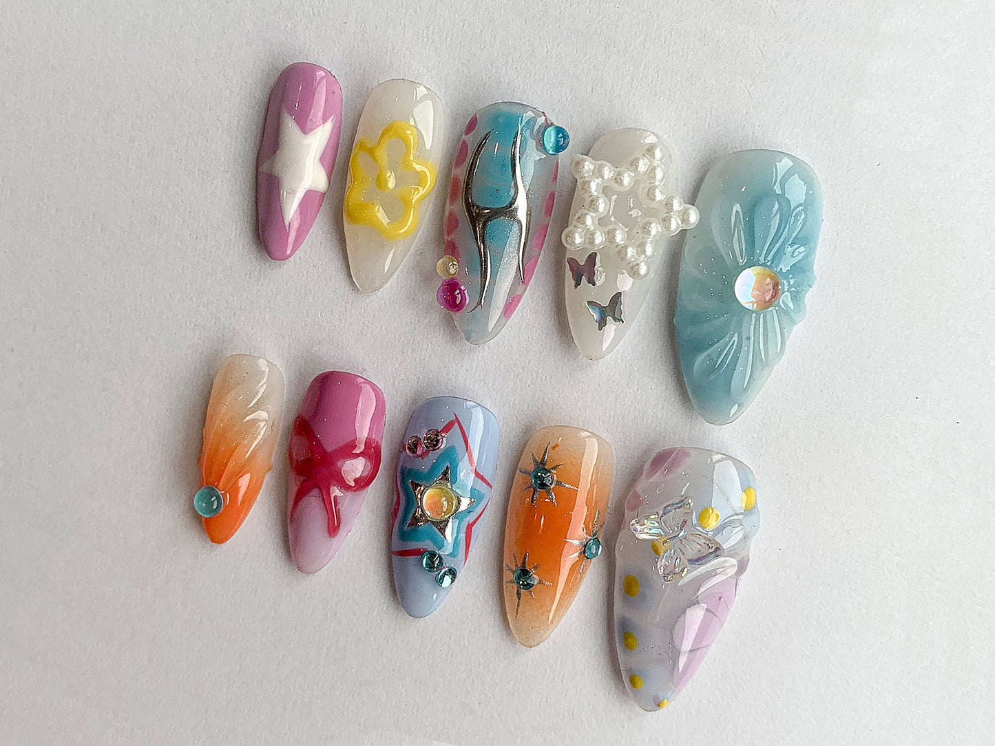 Vibrant 3D Nail Art Set - Trendy, Colorful Designs