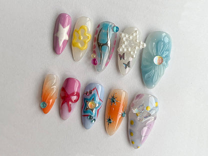 Vibrant 3D Nail Art Set - Trendy, Colorful Designs
