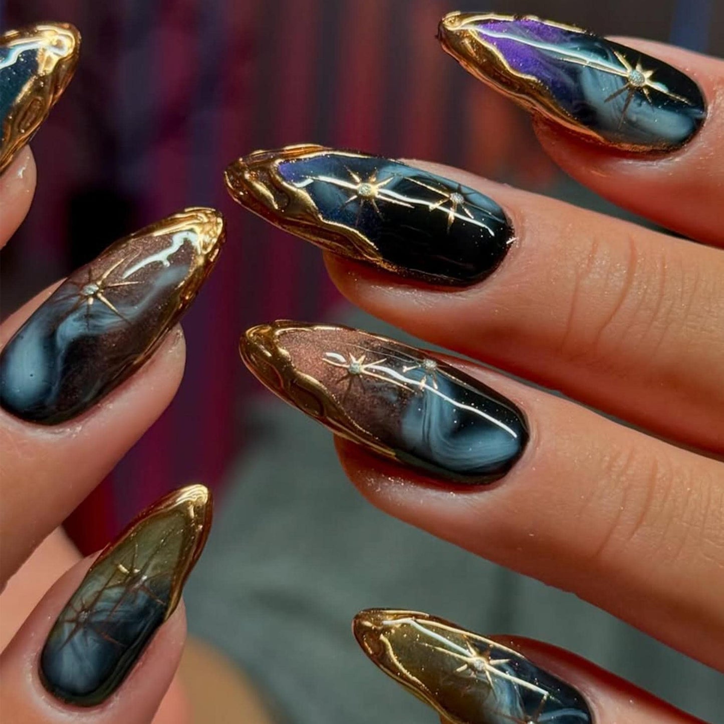 Celestial Galaxy Press-On Nails with Cosmic Glow