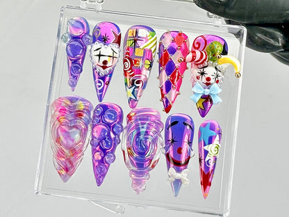 Carnival Clown Press On Nails
