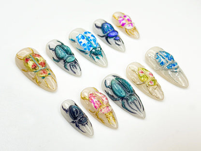 Stunning 3D Beetle Press-On Nails