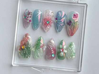 Pastel Dream 3D Floral Jelly Press On Nails