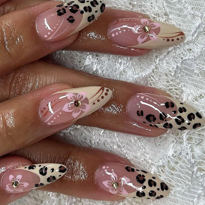 Leopard Floral Nude Pink Press-On Nails