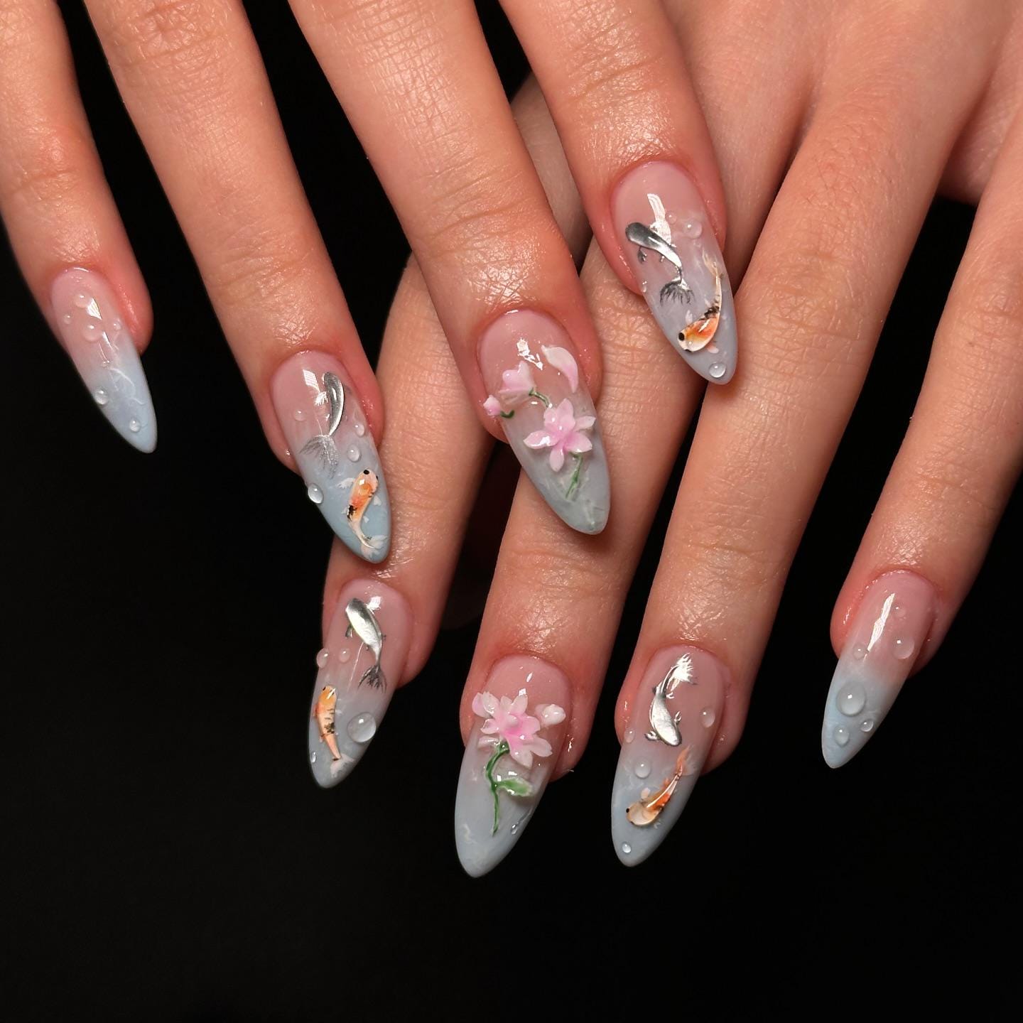 Koi Fish Floral Press-On Nails
