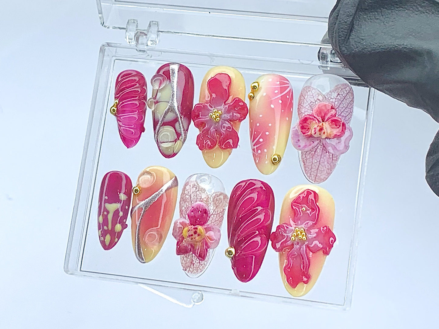 Orchid Bloom 3D Press On Nail Set