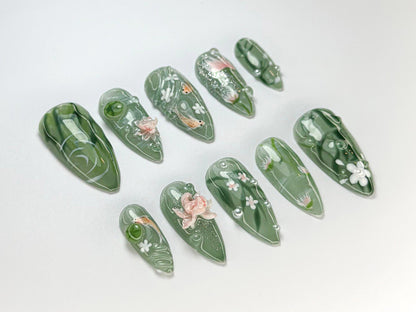 Green Forest Koi Press On Nails