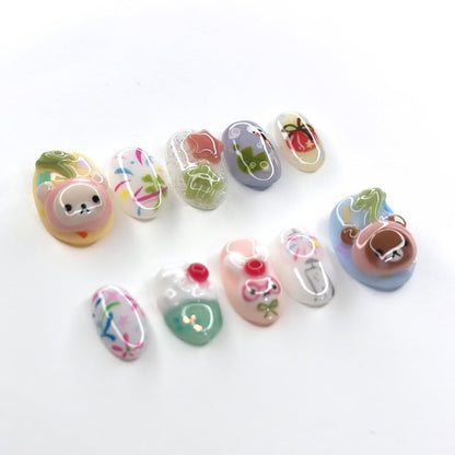 Cute 3D Kawaii Bear Nail Art Set - Handmade, Unique Designs
