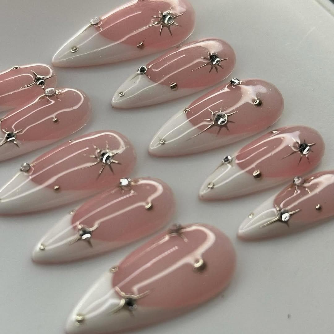 Pink French Star Press On Nail Set
