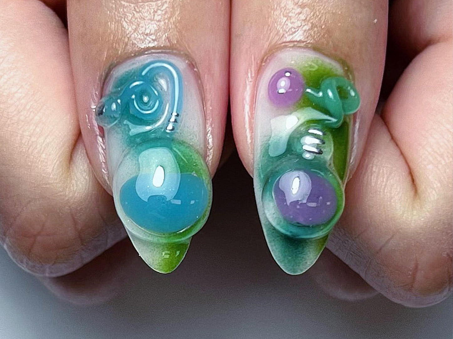 Alien 3D Press-On Nails, Green Fantasy Set