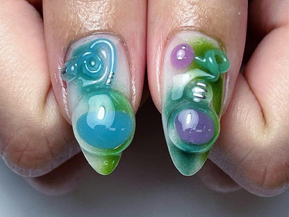 Alien 3D Press-On Nails, Green Fantasy Set