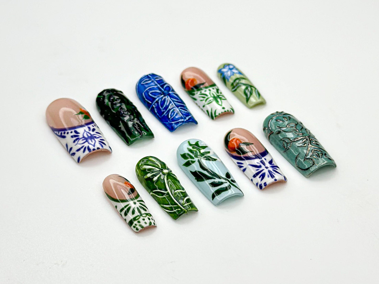 Ceramic Floral Press On Nails