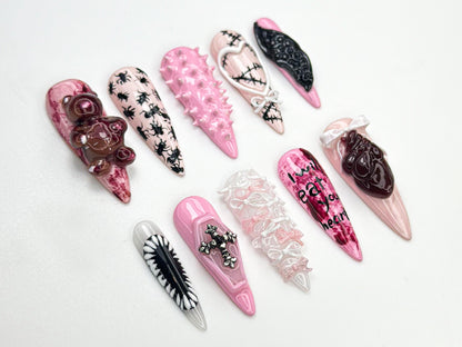 Gothic Pink Horror Press-On Nails Set