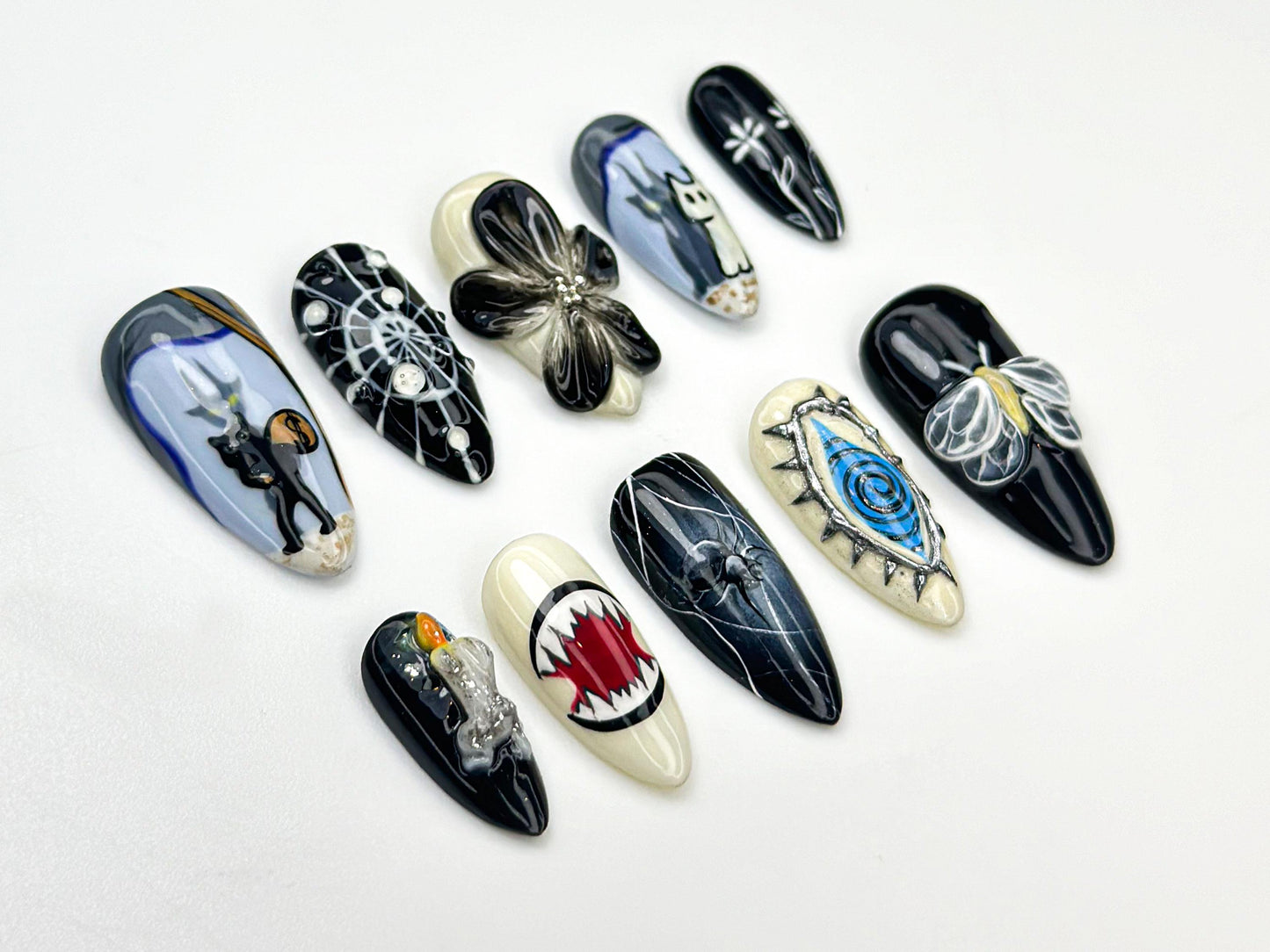 3D Gothic Cat Spider Web Nail Set