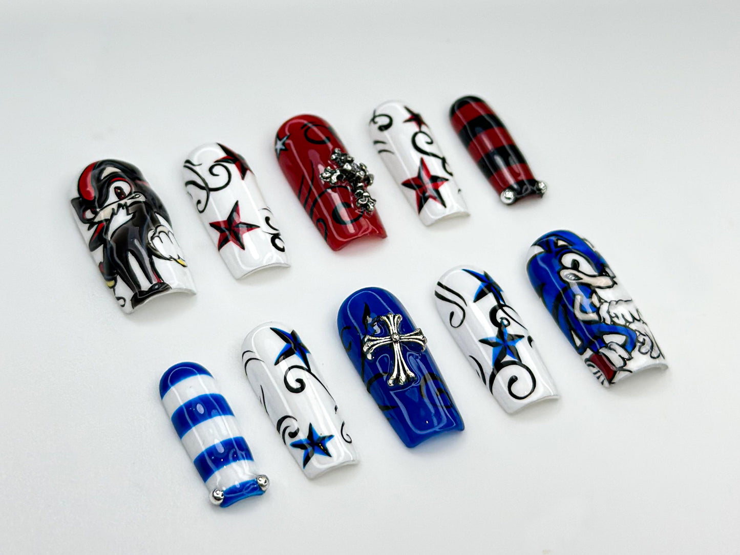 Sonic & Shadow Nail Art Set - Red & Blue Stars