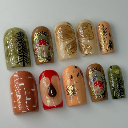 Autumn Forest Mushroom Art Press On Nail Set