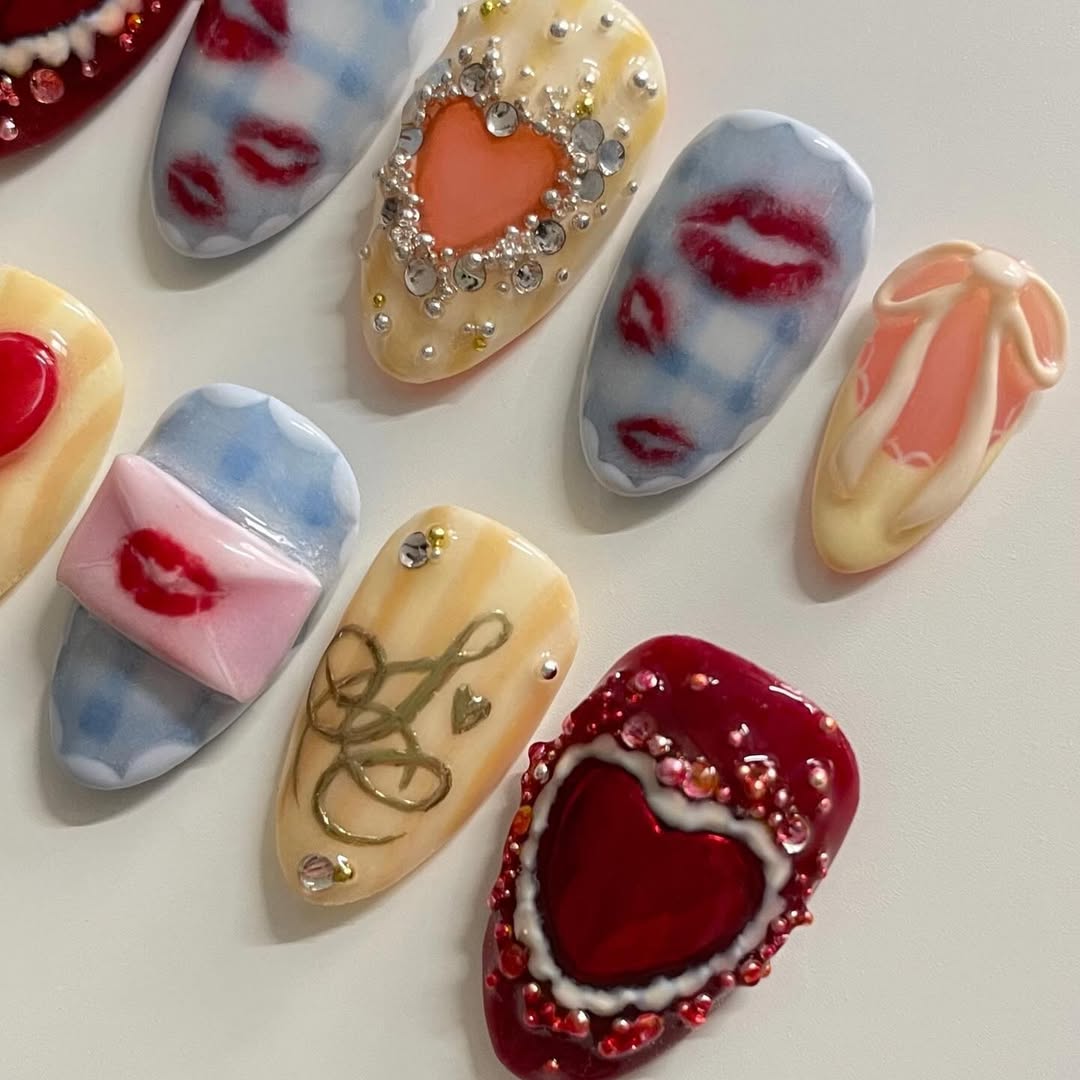 Romantic Heart Press On Nails Handmade Love Theme Set