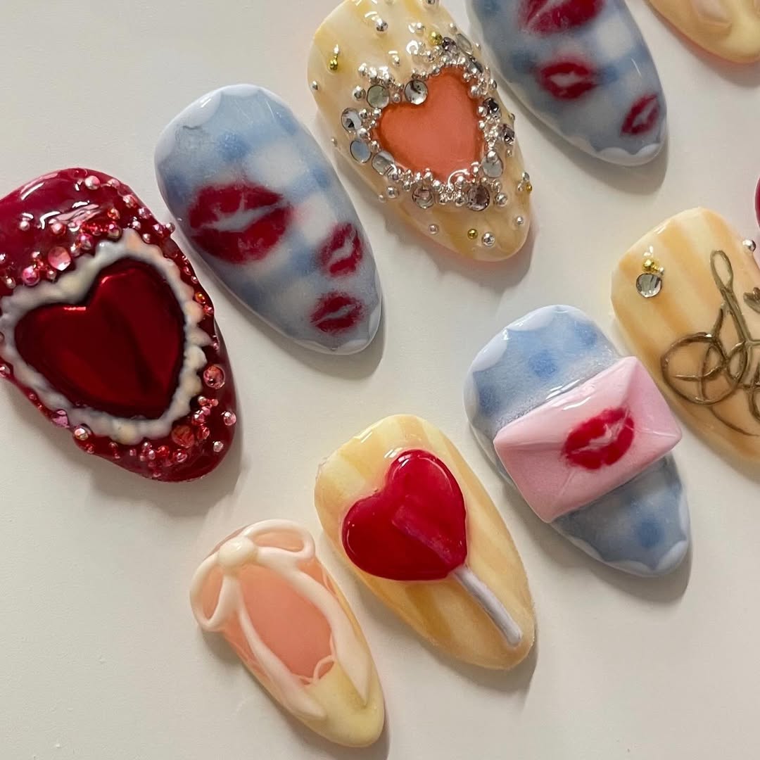 Romantic Heart Press On Nails Handmade Love Theme Set