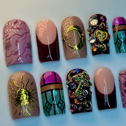 Gothic Celestial Cross Art Press On Nail Set