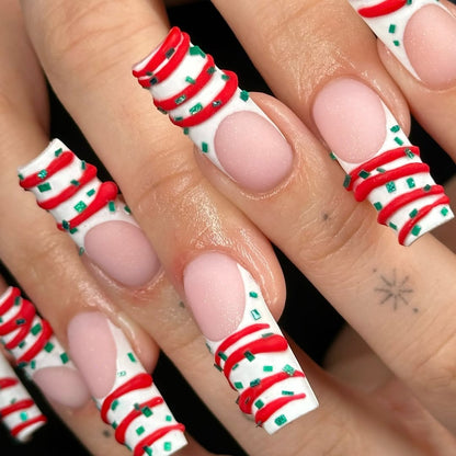 Candy Cane Press On Nails Festive Christmas Sugar Swirl Design