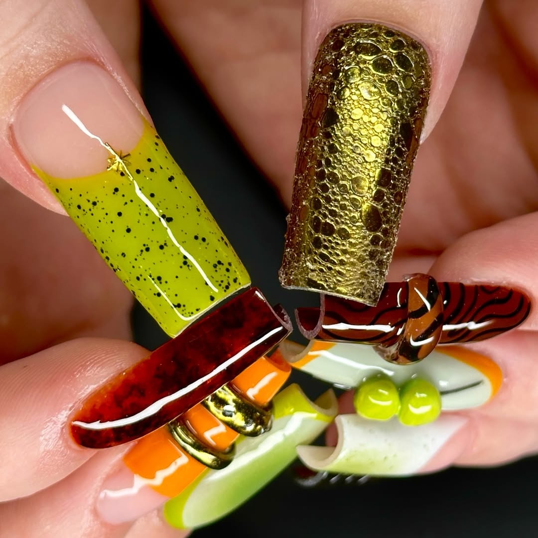 Abstract Earth Tone Press On Nail Set Modern Sculpted Design