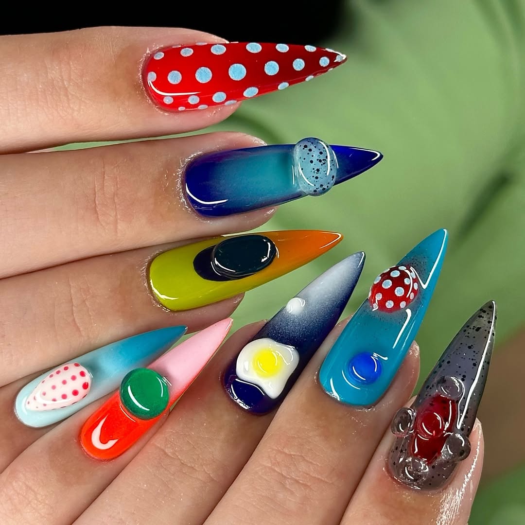 Color Pop Abstract Press On Nails With 3D Gel Accents