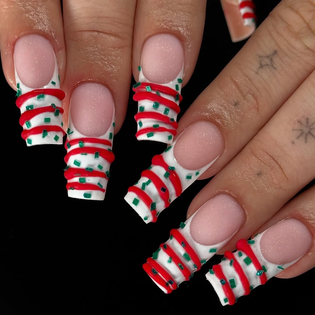 Candy Cane Press On Nails Festive Christmas Sugar Swirl Design