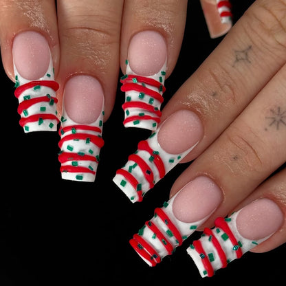 Candy Cane Press On Nails Festive Christmas Sugar Swirl Design
