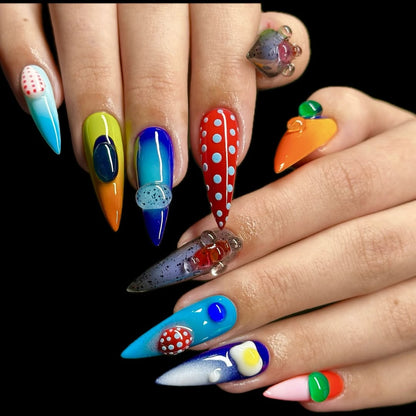 Color Pop Abstract Press On Nails With 3D Gel Accents
