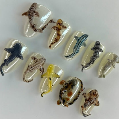 3D Shark Press On Nails Clear Jelly Ocean Animal Art Set