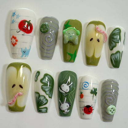 Cute Garden Bug Press On Nails Nature Set