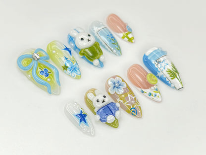 Cute Bunny Garden 3D Press On Nail Set