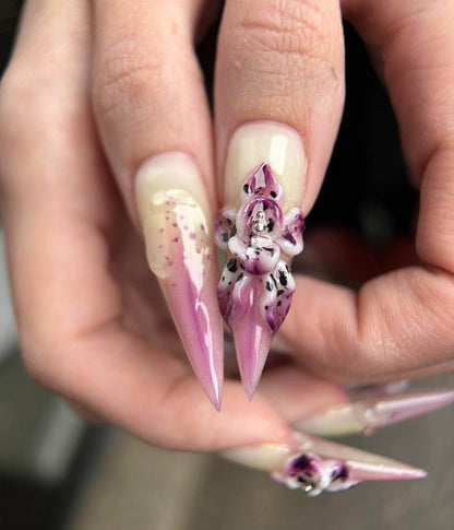 Wild Orchid Stiletto Press On Nails 3D Floral Gradient Pink Design