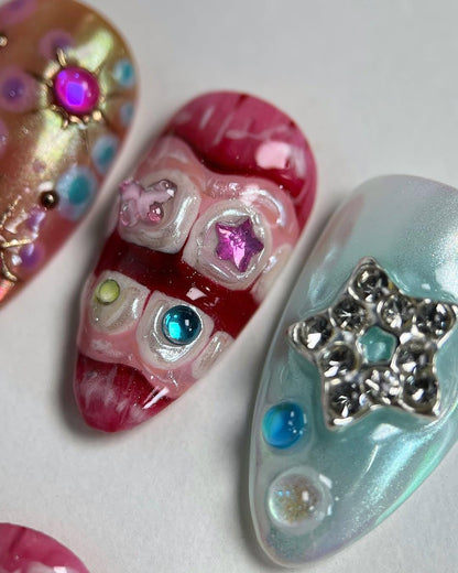 Bold 3D Star & Heart Press On Nails