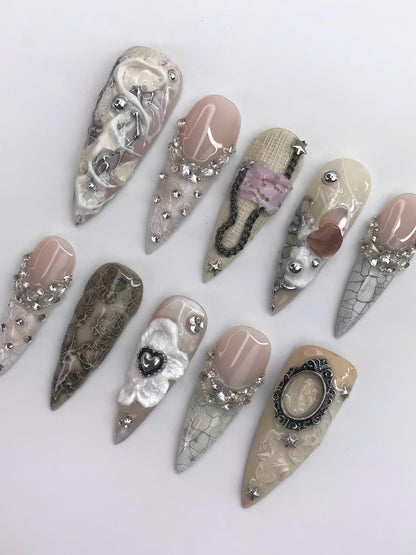Dark Cottagecore Press - Vintage Gothic 3D Press On Nails