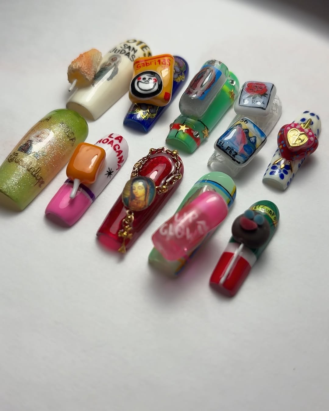 Mexican Snack and Icon Press On Nails, La Rosa, 3D Charm Set